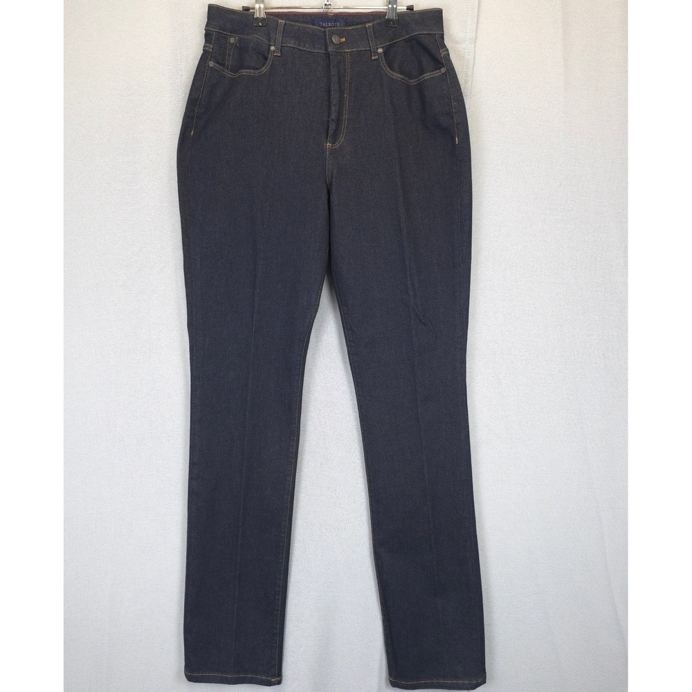 Talbots Dark Wash Blue Denim Jeans Slimming Women 14L Comfort Stretch 5 Pocket